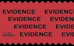 RED EVIDENCE SHORTS, "Evidence", 1.375"x3.25" (SM100E1C)